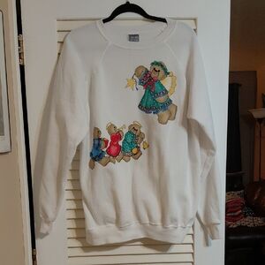 Vintage 1980s Hanes XXL Christmas Teddy Bears Iron-On Transfers White Sweatshirt